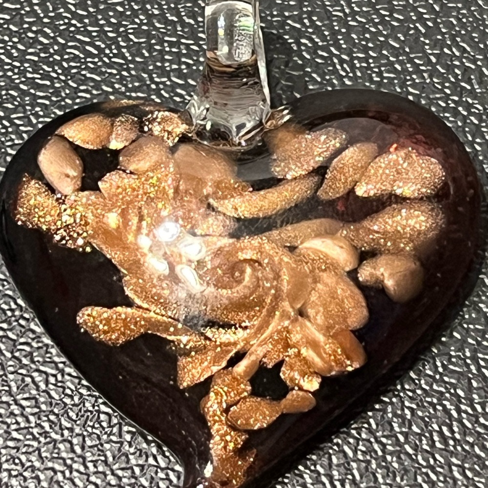 Hand blown Art Glass Heart-Shaped Pendant with Gold Accents